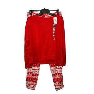Jenni Women’s Papaya Punch Fairisle Christmas Red & White Pajama Set Size L